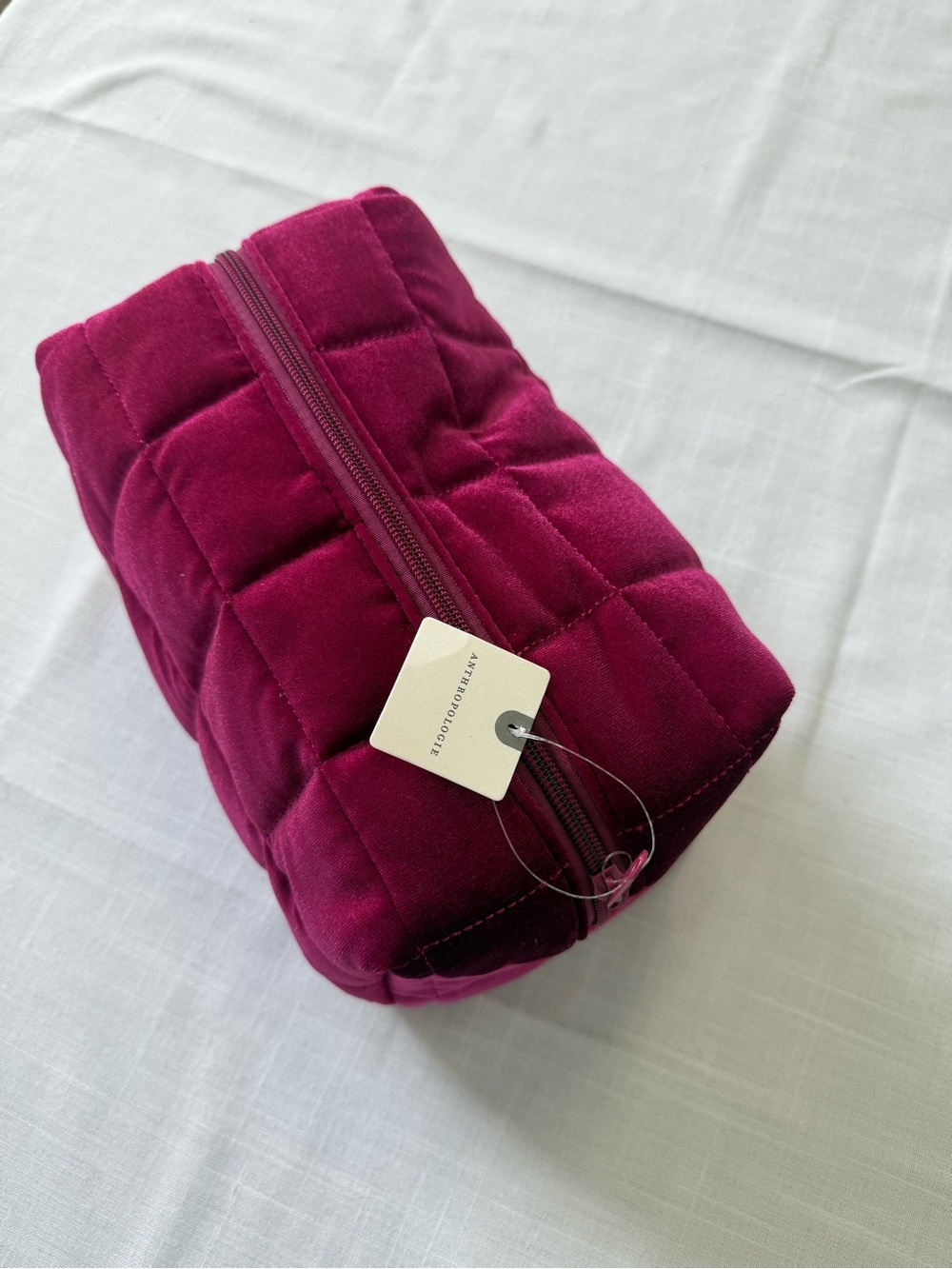 Anthropologie Quilted Velvet Hot Pink Cosmetic Bag NWT - Picture 5 of 9